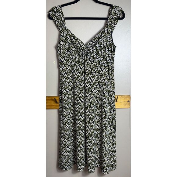 Tiana B Dress Black Green A-line Midi Comfy Fit Flare Preppy Fall Layers Women M - Picture 9 of 11